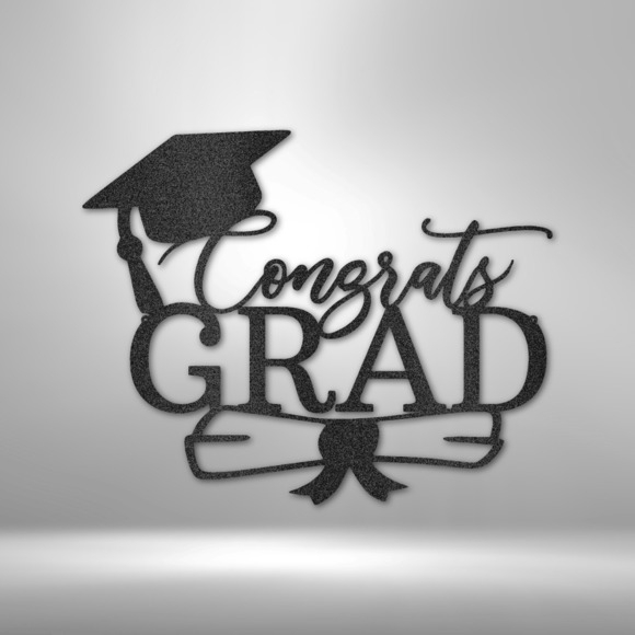 Congrats Grad Cap Steel Sign Laser Cut Powder Coated Home & Office Metal Wall De
